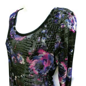SiLK Lynn Ritchie Pullover Mesh Layer Artsy Top Crew Embossed Alligator M